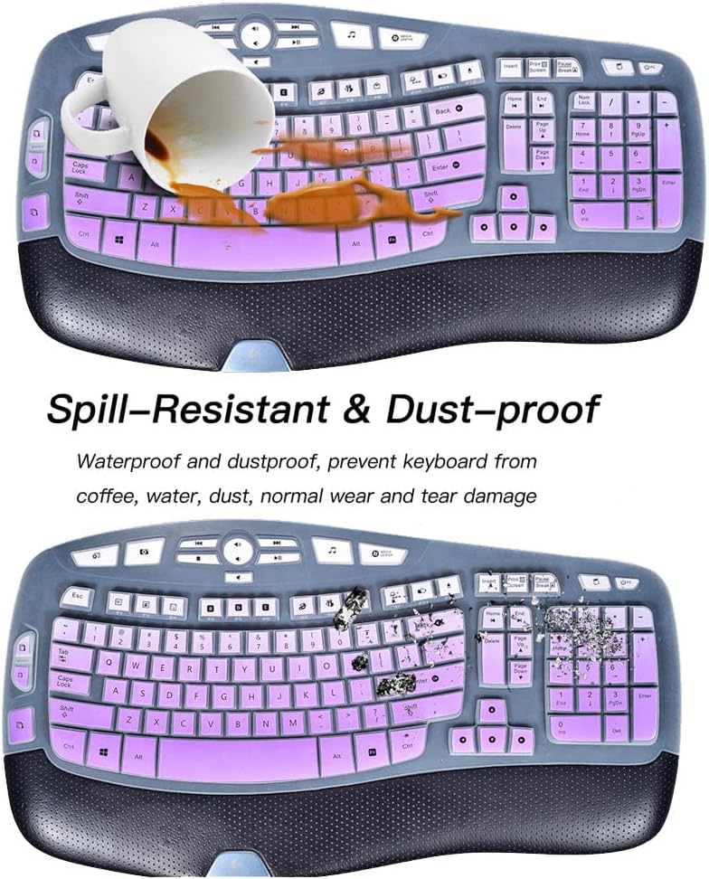 imComor Keyboard Cover for Logitech K350 MK550 MK570 Keyboard Cover Skin for Logitech K350 MK550 MK570 Wireless Wave Keyboards Covers Skin Protector Accessories, Ombre Purple - Image 5